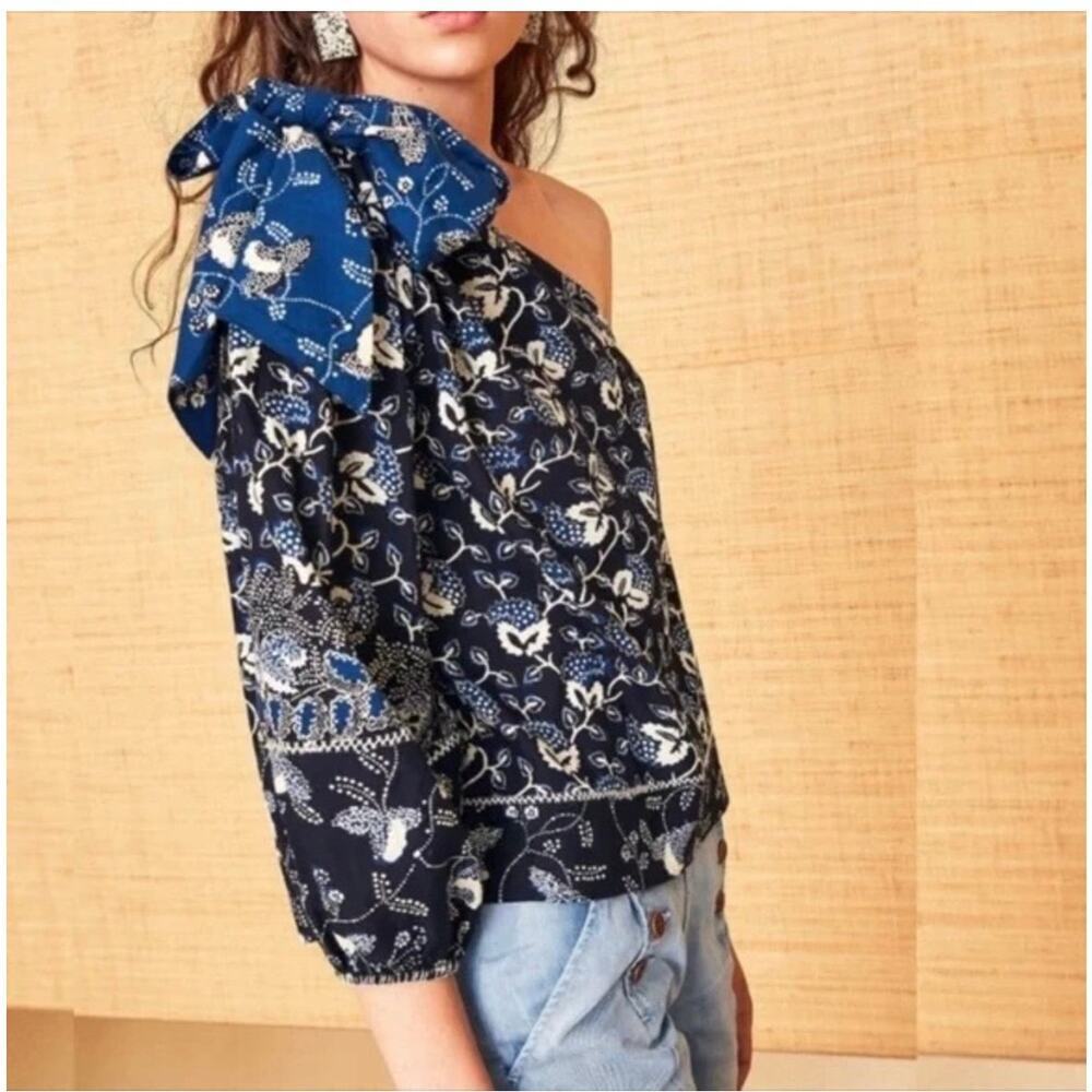 Ulla Johnson Asima one shoulder‎ blouse in indigo blue women’s size xs/0